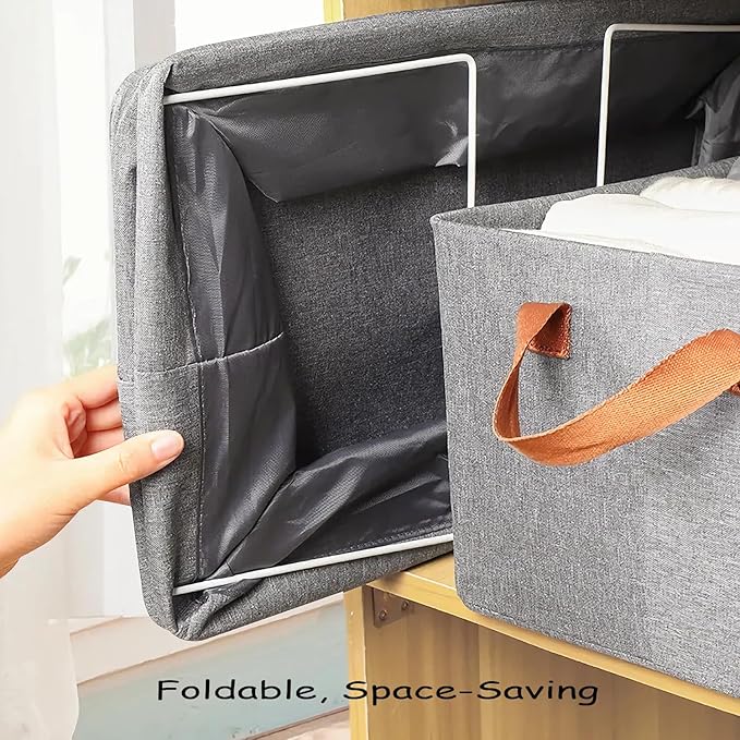 AARAINBOW 4 Pcs Closet Clothes Organizer with Handle, Closet Shelf Fabric Storage Box Steel Frame, Stackable Shelf Storage Baskets Foldable Wardrobe Storage Box for Clothes Toys, 23L (2 Gray 2 Beige)-NeatNest