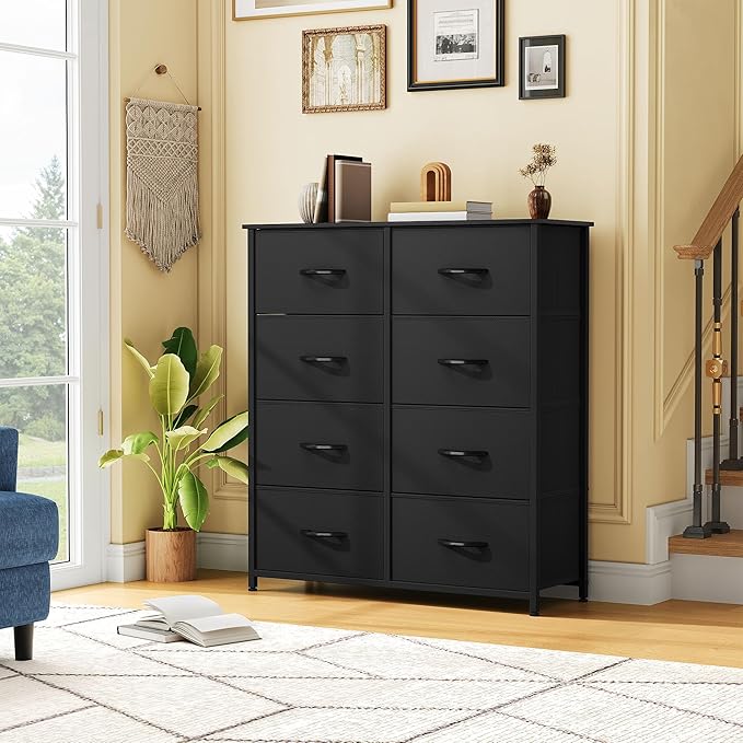 DWVO Fabric Dresser for Room, Tall Storage 8 Drawers, Black Dresser & Chest of Drawers, Storage Drawer Organizer for Closet, Living Room-NeatNest