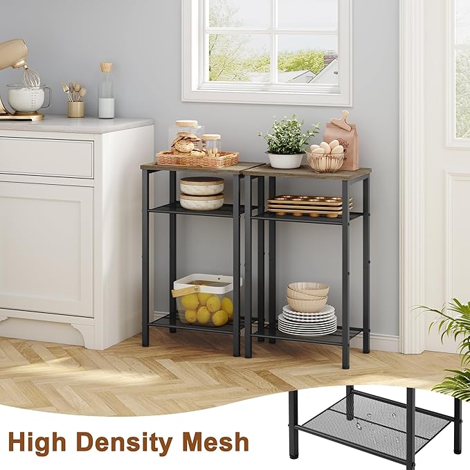 Hoctieon 3 Tier End Table, Telephone Table, Tall Side Table with Storage, Small Nightstand for Small Spaces, Metal Frame, For Living Room, Bedroom, Sofa Couch, Hall, Easy Assembly, Greige