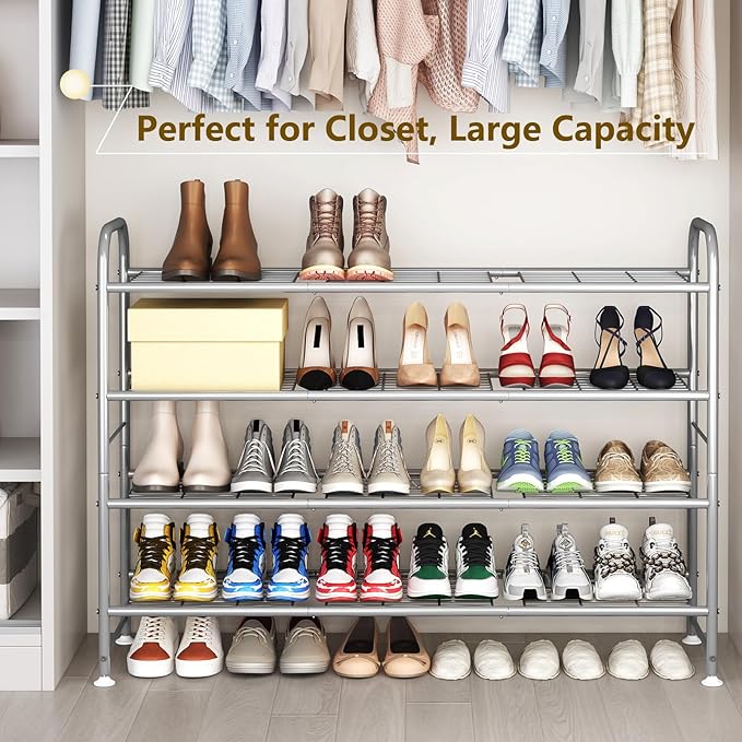 LINZINAR Shoe Rack 4 Tier Storage Organizer for Closet Entryway Metal Grey-NeatNest