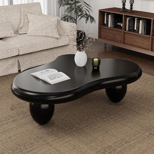Black Cloud Shaped Coffee Table Modern Cloud Coffee Table for Living Room Irregular Cute Center Table with Thicken Round Edge and 3 Legs Low Coffee Table for Bedroom,Cloud c Black 39.4"-NeatNest