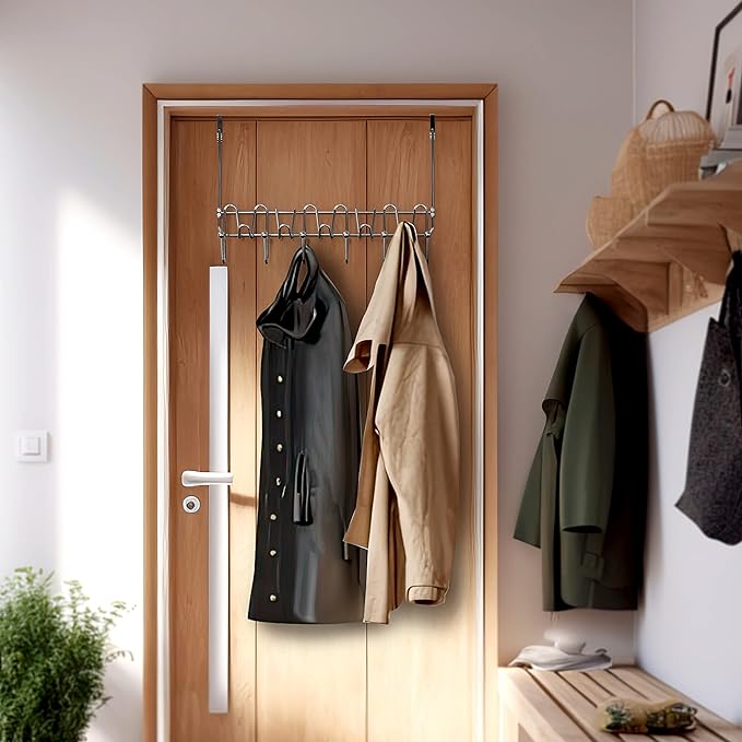 DecoBros Supreme Over The Door 11 Hook Organizer Rack, Chrome Finish-NeatNest