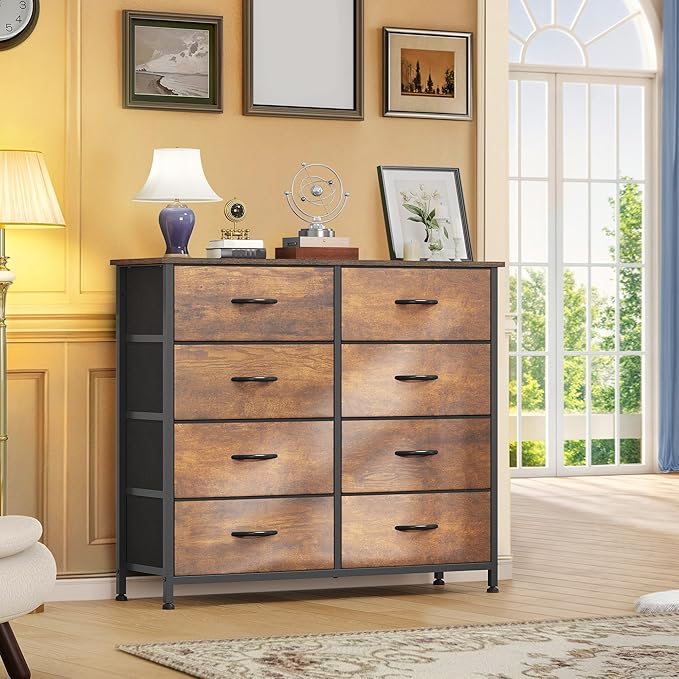 DWVO 8 Drawers Fabric Dresser, Furniture Storage Tower Cabinet, Organizer for Bedroom, Living Room, Hallway, Closet, Sturdy Steel Frame, Wooden Top, Easy-to-Pull Fabric Bins-NeatNest