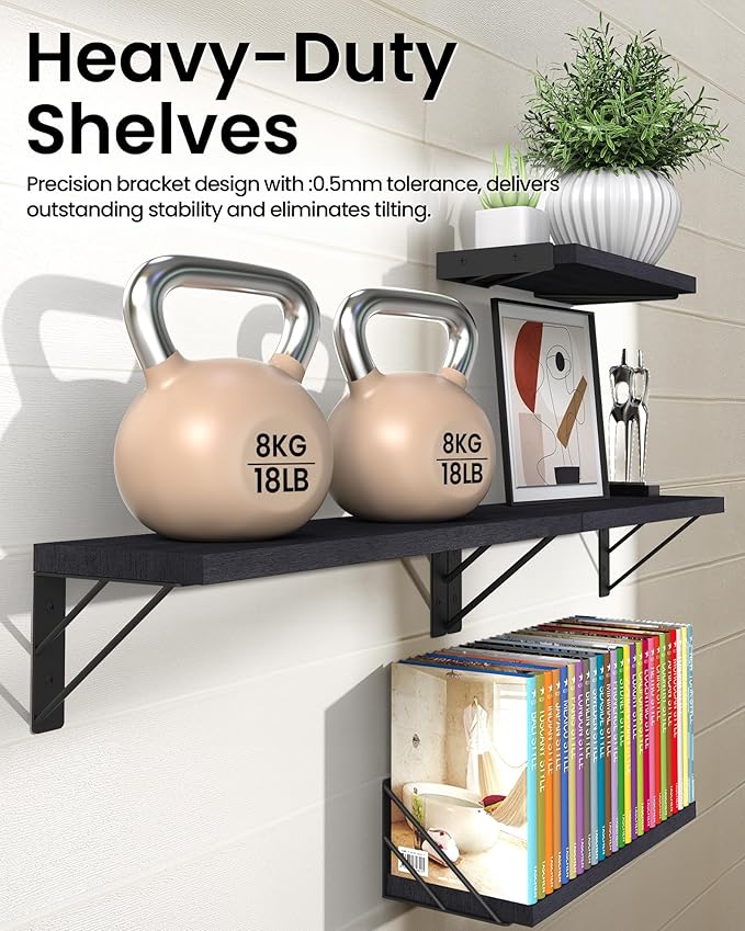 BAYKA Wall Shelves for Bedroom Decor, Floating Shelves for Wall Storage, Display Mounted Rustic Wood Shelf for Books,Plants,Corner Shelves for Bathroom,Kitchen,Living Room(Set of 4)-NeatNest