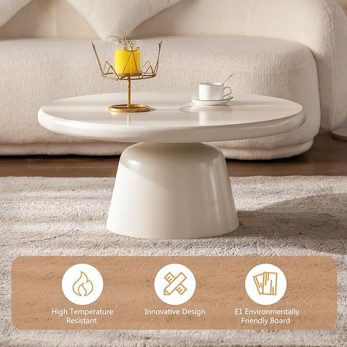 Creamy White Round Coffee Table 31.5" Center Table with Sturdy Pedesta Modern Circular Wood Tea Table for Living Room Bedroom Easy Assembly,Round Table-NeatNest