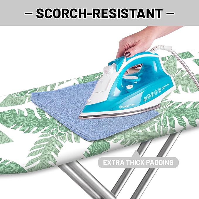 Extra Thick Ironing Board Cover and Pad, Tropical Leaves 15x54 Ironing Board Cover, Resist Scorching and Staining,Elastic Edges,Summer Plants Green