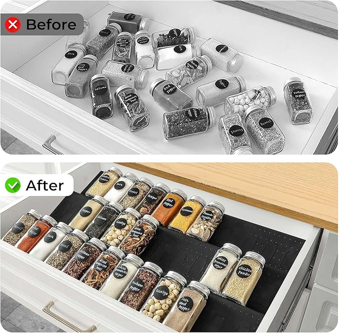 Famhap Spice Drawer Organizer, 6 Pack Drawer Seasoning Organizer Expandable from 11.6" to 23.2" Seasoning Rack Tray Insert for Kitchen Drawers, Spice Rack Tray for Drawer/Countertop (Black)-NeatNest