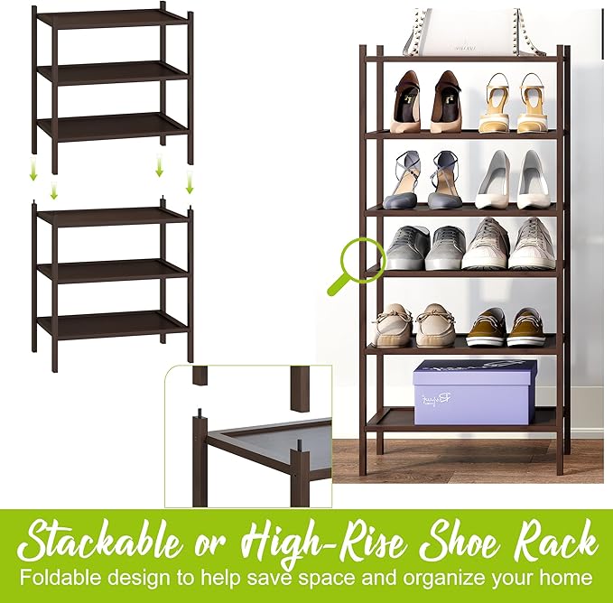 BMOSU 3-Tier Bamboo Small Shoe Rack Premium Stackable Shoe Shelf Storage Organizer for Hallway Closet Living Room Entryway Organizer(Brown)-NeatNest