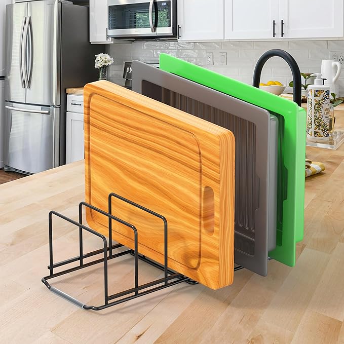 Adjustable 2.2in Pan Organizer Rack - for Pots,Pans,Cutting Boards,Cookie Sheets & Muffin Pans with 6 Slots,Non-Slip