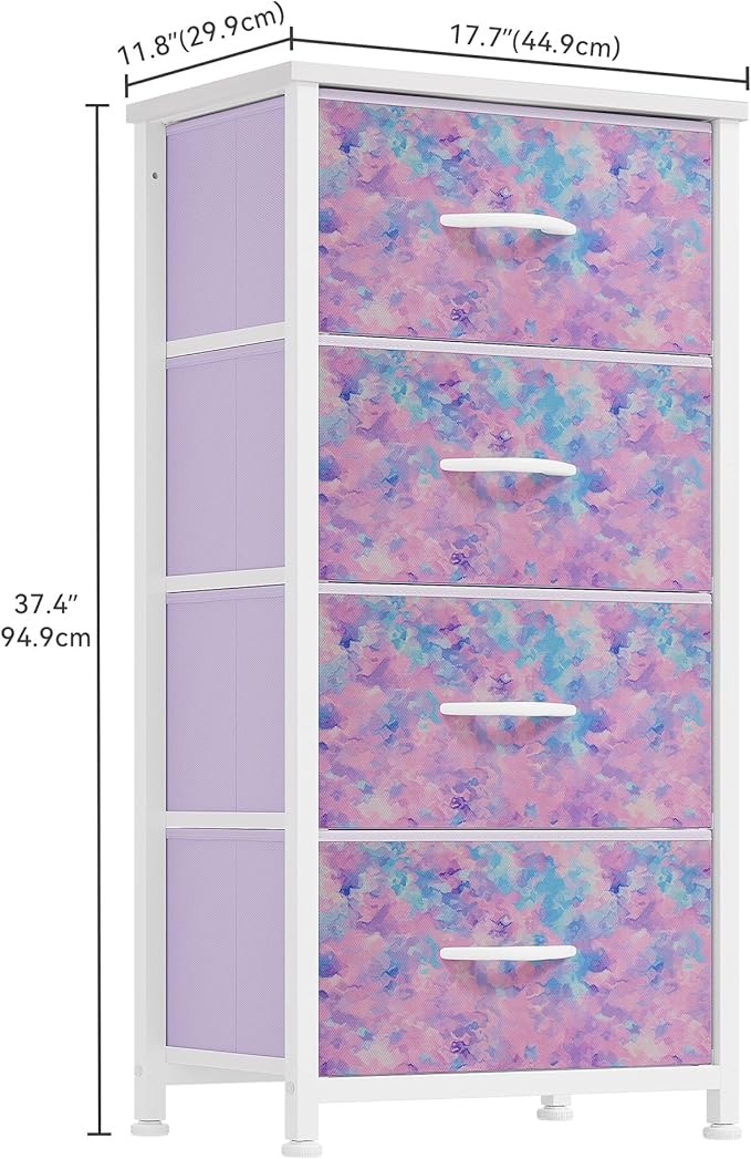 DWVO Dresser with 4 Drawers - Storage Tower Unit, Dresser for Bedroom, Living Room, Closets - Sturdy Steel Frame, Wooden Top & Easy Pull Fabric Bins, Purple-NeatNest