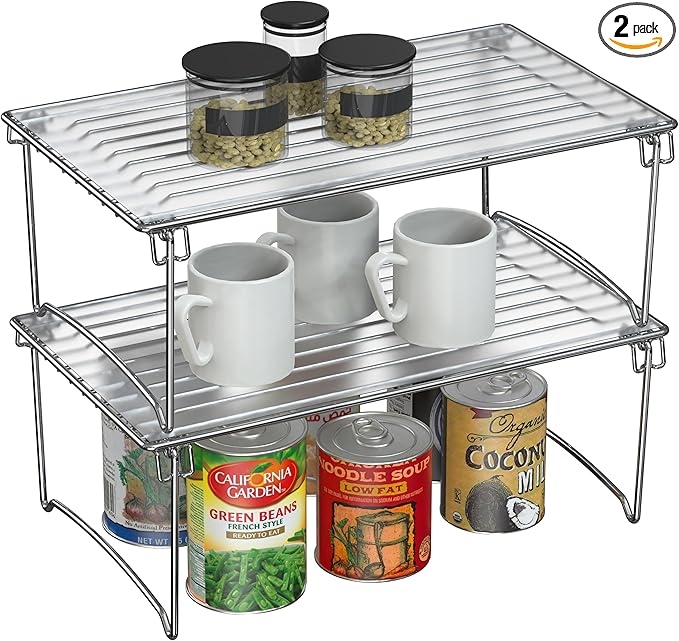 Deco Brothers Stackable Cabinet Shelf Organizer, 2 Pack, Chrome-NeatNest