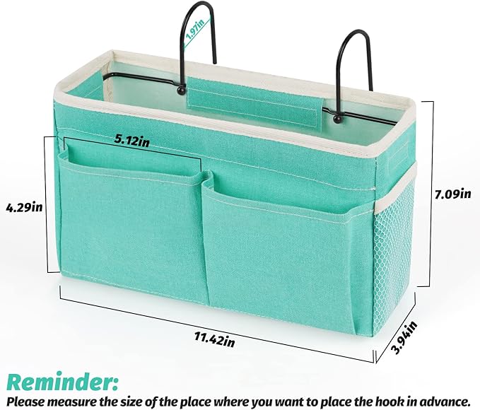 Bedside Caddy Bedside Storage Organizer Hanging Bunk Bed Dorm Room with Side Pockets for Water Bottles, Books, Cell Phones, Headphones (Light Blue)-NeatNest