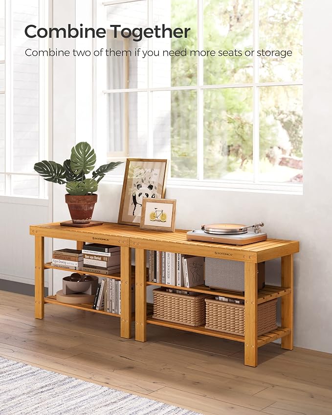 SONGMICS Shoe Rack Bench, 3-Tier Bamboo Shoe Storage Organizer, Entryway Bench, Holds Up to 286 lb, 11.3 x 27.6 x 17.8 Inches, for Entryway Bathroom Bedroom, Natural ULBS04N-NeatNest
