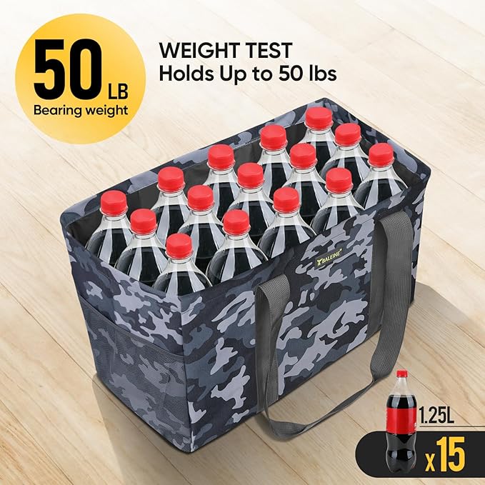 BALEINE Soft 9 Gallon Extra Large Utility Tote, Foldable Reusable Storage Bag (Grey Camouflage)-NeatNest