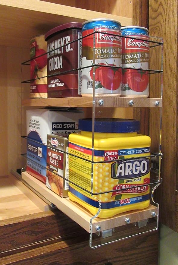 Vertical Spice Solid Maple Storage Rack Drawer - Sliding Spice Rack - Pantry Organizers and Storage - Kitchen Cabinet Organizer - Made in USA -1 Drawer, 2 Tiers (4.6" W x 10.75" H x 10.6" D)