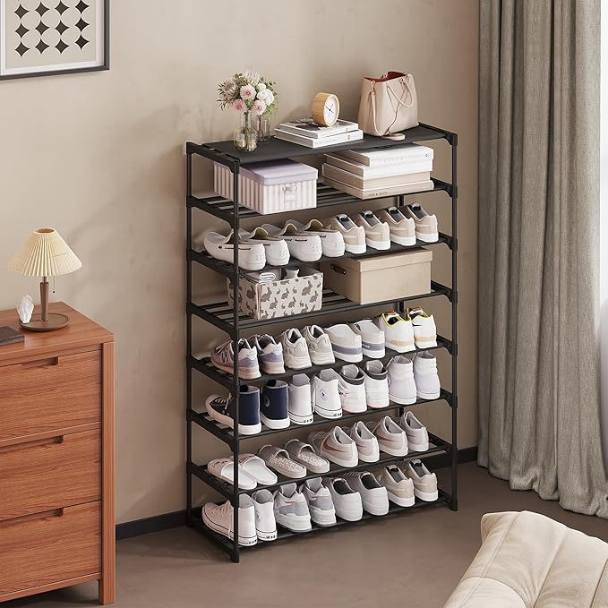Calmootey 8-Tier Shoe Rack, Tall Large Capacity 40 Pairs Shoes Storage Organizer, Stackable Wide Shoe Shelf for Entryway, Hallway, Black-NeatNest