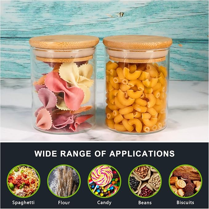 DHSBTLS 6 oz Glass Jars with Bamboo Lids, Borosilicate Glass Airtight Canisters sets, Food Storage Container, Pantry Organization and Storage Jars, Kitchen Spice Jars of 15-NeatNest