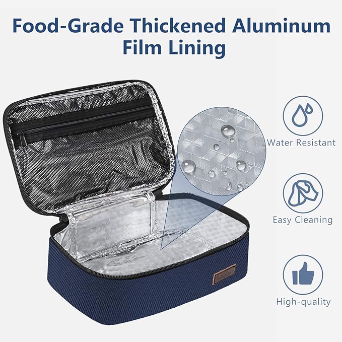 Gloppie Mini Lunchbox Small Lunch Bag for Men Women Insulated Lunch Box Thermal Lunch Boxes Adult Portable Cooler Bags Reusable Snack Bag, Blue-NeatNest