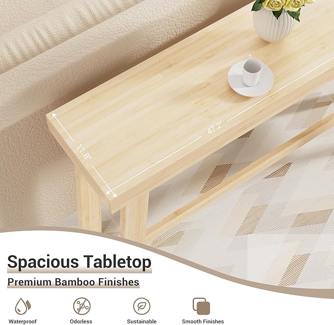 Bamboo Wood Entryway Table 47.2" Console Table, Narrow Sofa Table with Support Beam for Entrance, Hallway, Living Room, Bedroom, Foyer(Natural)-NeatNest