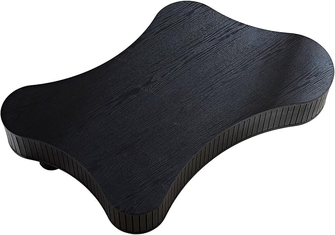 kevinplus 42.52'' Black Wood Coffee Table Modern Coffee Table for Living Room, Contemporary Irregular Drum Curved Handcraft Coffee Table with Strong Legs, Easy Assembly, Black