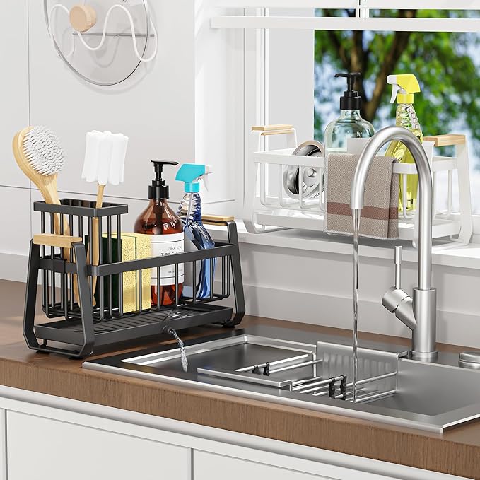 Doasuwish Sponge Holder for Kitchen Sink with Dish Brush Holder, Rustproof 304 Stainless Steel Sink Caddy for Kitchen Countertop Accessories & Storage-NeatNest