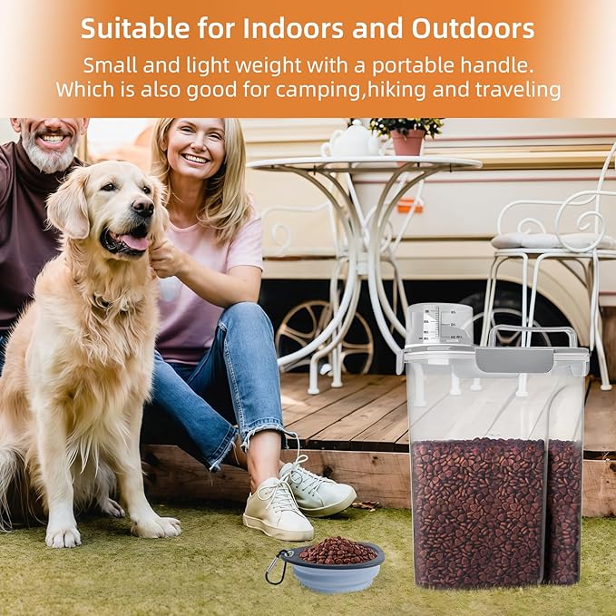 5-7LBS Airtight Dog Cat Food Storage Container with Pet stacking bowls, Upgraded Large Nozzle Clear Plastic Pet Storage Bin BPA-Free for Cats, Dogs, Birds, Chickens, Fishs-6Qt (Elegant Gray 5L-1pack)-NeatNest