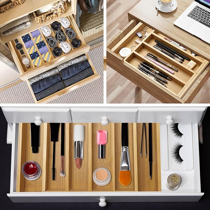 Bamboo Silverware Drawer Organizer Expandable Large Kitchen Utensil Holder Drawer Divider Organizers Storage Adjustable Cutlery Silverware Tray Wooden Spoon Holder Flatware Organizer Trays-NeatNest