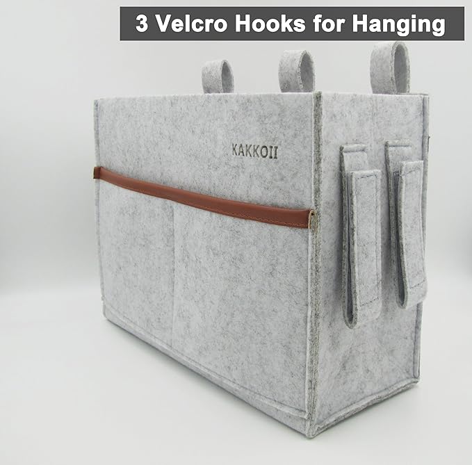 Bedside Caddy, Felt Bedside Storage Organizer, Hanging Storage Bag, Chair Organizer Caddy, Remote, Magazine, Drink Bottle Holder for Hospital, Dorm Bed, Baby Stuff, Office (Light Grey Small)-NeatNest