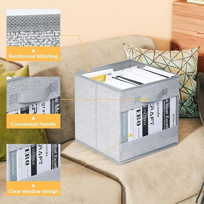 DIMJ Cube Storage Bin, 10 Pack Collapsible Storage Bins, Cube Storage Organizer with Window, Fabric Storage Bins for Shelves, Closet Baskets for Clothes, Toys, Books-NeatNest