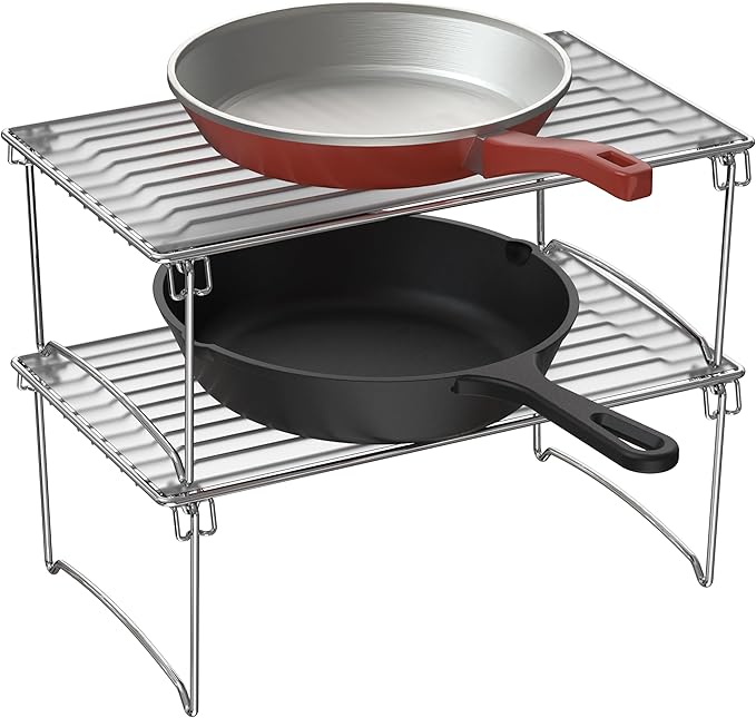 Deco Brothers Stackable Cabinet Shelf Organizer, 2 Pack, Chrome-NeatNest