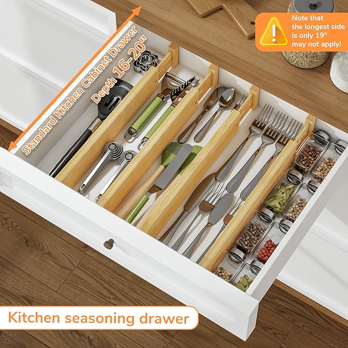 BAMEOS Drawer Divider,Expandable Bamboo Separators Adjustable Utensil Knife Fork Tool Kitchen Organizer, Clothes Fabric Drawer Organizer In Bathroom Bedroom Office, Cabinet Dresser Organizer 4-pack-NeatNest