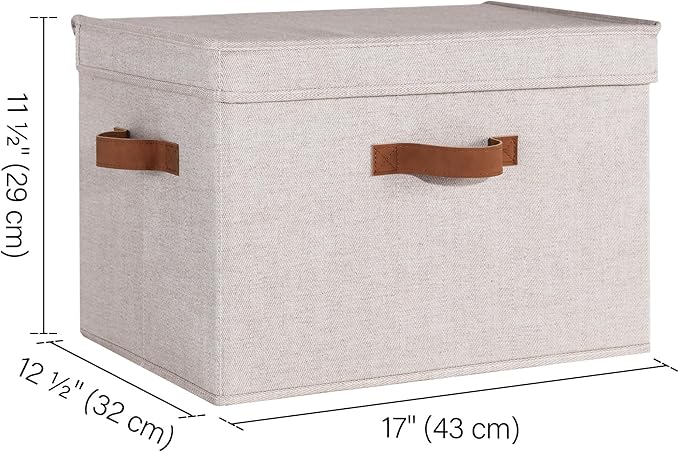 StorageWorks Fabric Storage Bins with Lid, Decorative Storage Boxes for Shelves, Stackable Closet Organizer Basket with Handles, Jumbo, Brown and Beige, 2-Pack-NeatNest