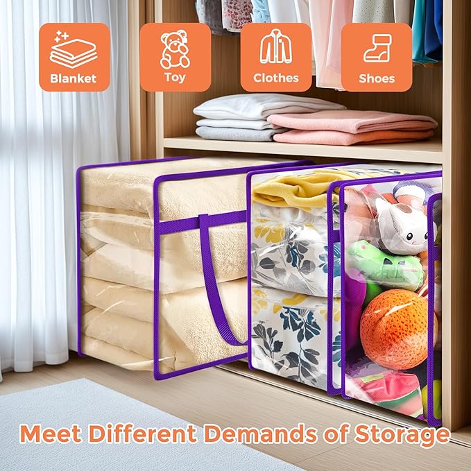 Budding Joy 6 Pack Clear Zippered Storage Bags for Clothes,40L Closet Organizers and Storage Containers Vinyl Moving Bag for Bedding, Linen, Blankets, Comforters, Clothing & Toys-NeatNest