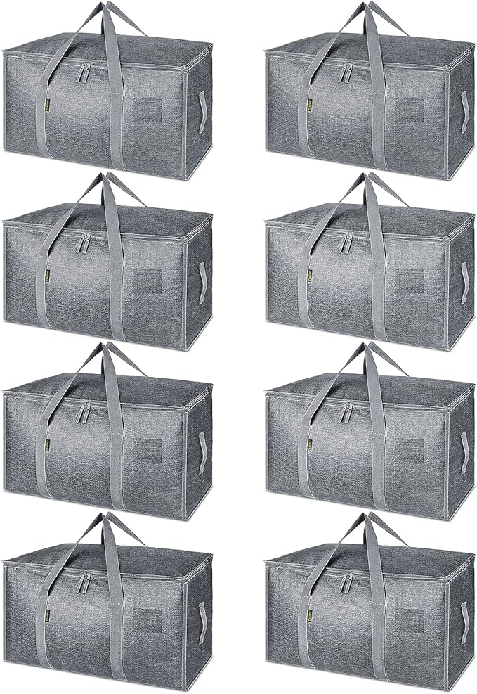 BALEINE 8-Pack Oversized Moving Bags with Reinforced Handles, Heavy-Duty Storage Tote for Clothes, Moving Supplies (Winter Grey, 8-Pack)-NeatNest