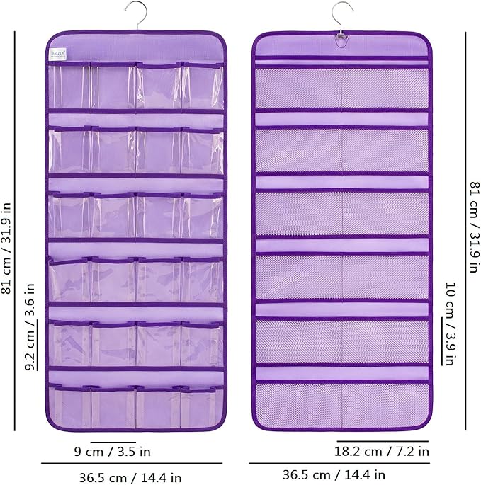 Dual-sided Hanging Baby Shoes Organizer Closet Toddler Shoe Storage Holder for Kids Bow Socks Underwear (PURPLE)-NeatNest