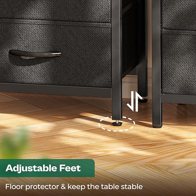 Huuger Nightstands Set of 2, End Tables with Charging Station, Side Tables with Fabric Drawers, Bedside Tables with USB Ports and Outlets, Night Stands for Bedroom, Charcoal Gray
