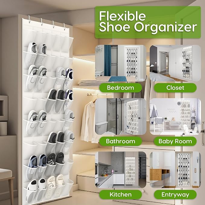 Unjumbly Over the Door Shoe Organizer with 40 Large Breathable Mesh Pockets, Space Saving Shoe Holder, Hanging Shoe Rack for Entryway Bedroom Closet Storage (White, 40 Pockets)-NeatNest