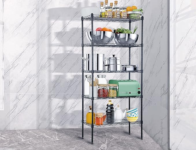 5-Tier Metal Wire Shelving Unit Snack Shelf Height Adjustable Storage Rack NSF Certified Storage Shelves 750 Lbs Capacity Standing Utility Shelf for Laundry Kitchen Pantry Garage Organization