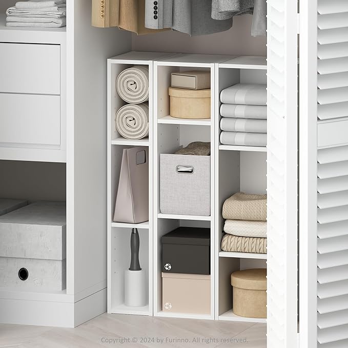 Furinno Reed 3-Tier Multipurpose Clothing & Closet Storage Organizer Shelf, 8-Inch Width, White-NeatNest