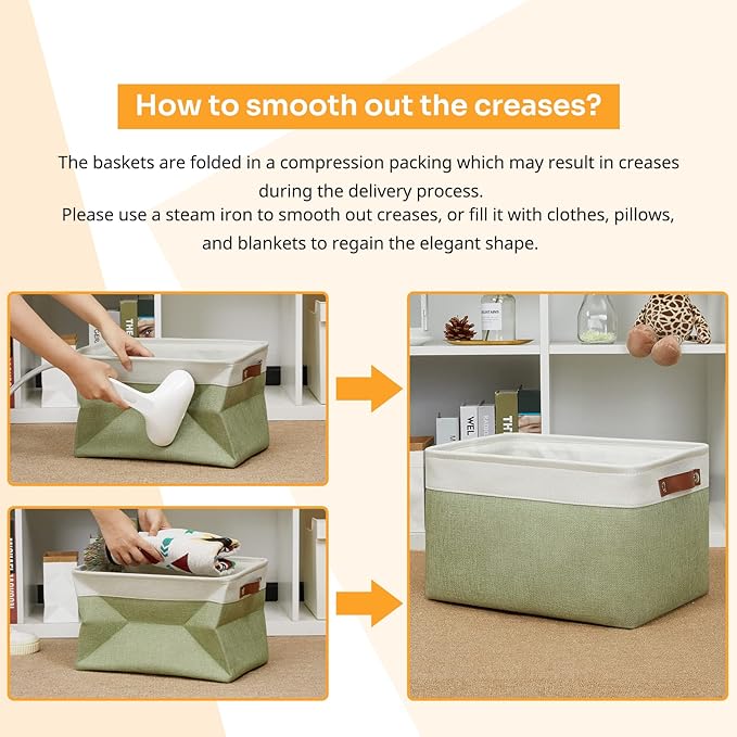 DULLEMELO Fabric Storage Bin for Laundry, Home, Foldable Storage Basket for Shelves, Toys, Collapsible Storage Basket Bin for Office, Closet,Bedroom(White&Green)-NeatNest