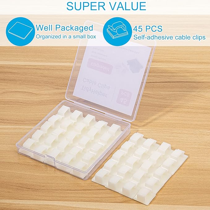Adhesive Cable Clips White (Large, 45 PCS), Upgraded Wire Clips for Electric Wires, Cord Holders Management Under Desk, Car, Extension Cord, Ethernet Cable, LED Lights-NeatNest