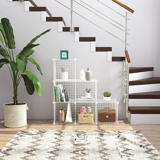 C&AHOME Wire Cube Storage, 6 - Cube Organizer Metal C Grids, Modular Shelves Units, Storage Bins Shelving, Closet Organizer, Ideal for Home, Office, Living Room, 36.6”L x 12.4”W x 36.6”H White-NeatNest