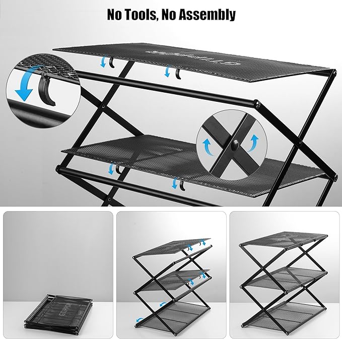 Shoe Rack for Entryway 4 Tier Foldable Shoe Rack Without Assembly Collapsible Metal Shoe Organizer Folding Shoe Storage Rack for Door, Living Room, Black-NeatNest