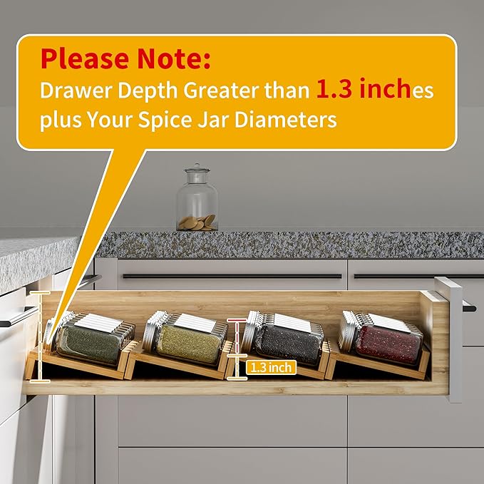 Bamboo Spice Drawer Organizer - 4 Pack 13"x4.7"x1.6" Spice Rack Tray - Spice Jars Drawers Insert - Seasoning Organizer for Drawers/Countertop (Jars not included)…-NeatNest