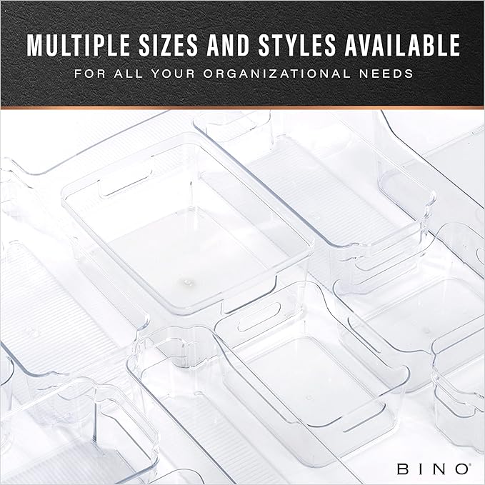 BINO | Plastic Bins, Large - 2 Pack | THE LUCID COLLECTION | Multi-Use| Built-In Handles | BPA-Free | Clear Storage Containers | Fridge Organizer | Pantry & Home Organization-NeatNest