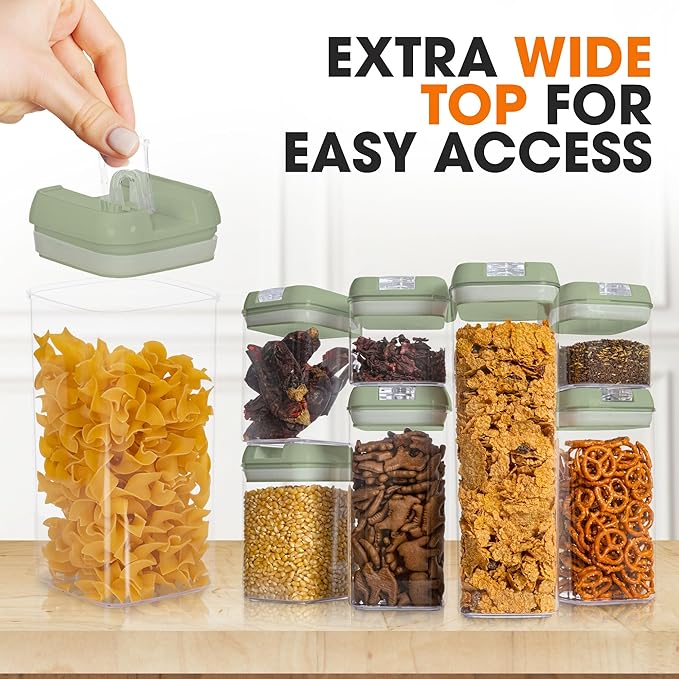 Cheer Collection Airtight Food Storage Containers, Kitchen Storage Containers for Pantry, Set of 7 Food Containers with Lids Airtight, Pantry Storage Containers & Organizers with Lids, Olive