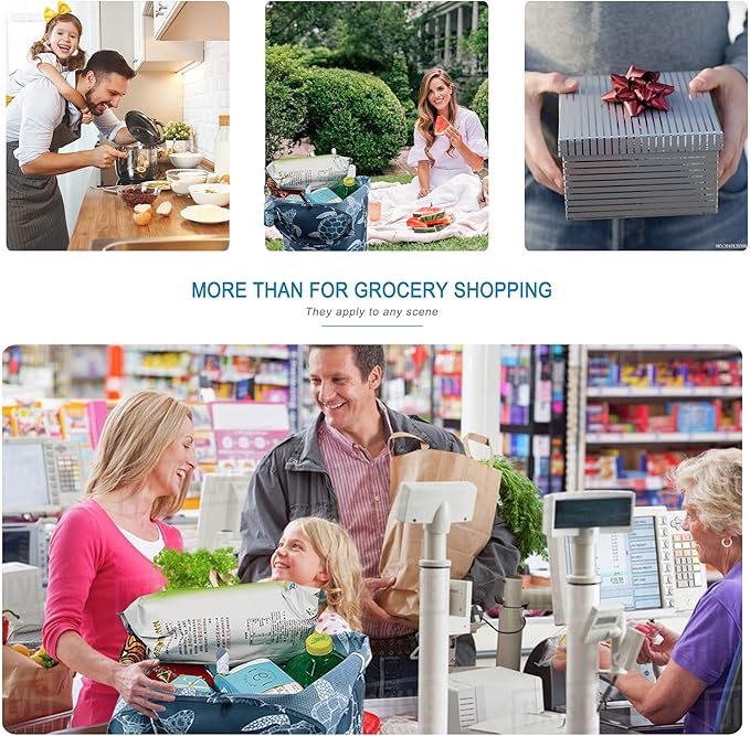 BeeGreen Turtle Gifts Reusable Grocery Bags - Large 6 Pack Tote with Handles Foldable & Machine Washable Polyester - Shopping Baskets with Pouch for Women (Collapsible Animal Design Gift)-NeatNest