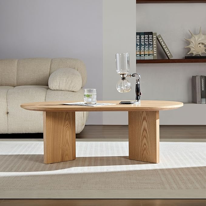 KEVINSPACE W39.37 Oval Coffee Table for Living Room Home Modern with Design CoffeeTable Legs Wood Accent Center Table Mid Century Minimalist Tea Table Cocktail Table Office Oak