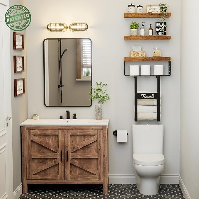 Bathroom Shelves Over Toilet - Floating Shelf for Wall Above Toilet Towels Holder Small Farmhouse Decor Shelves (15.7 inch, Set of 3, Rustic Brown)-NeatNest