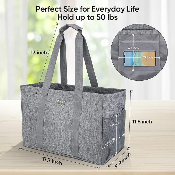 BALEINE Soft 9 Gallon Extra Large Utility Tote, Foldable Reusable Storage Bag (Winter Gray)-NeatNest